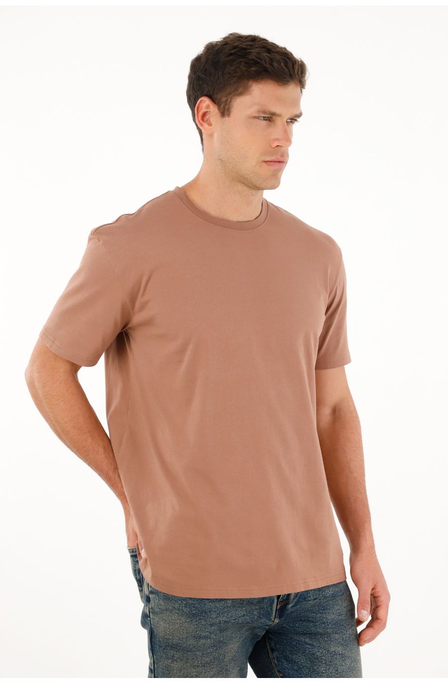 Camiseta oversize café con mini raqueta bordada para hombre