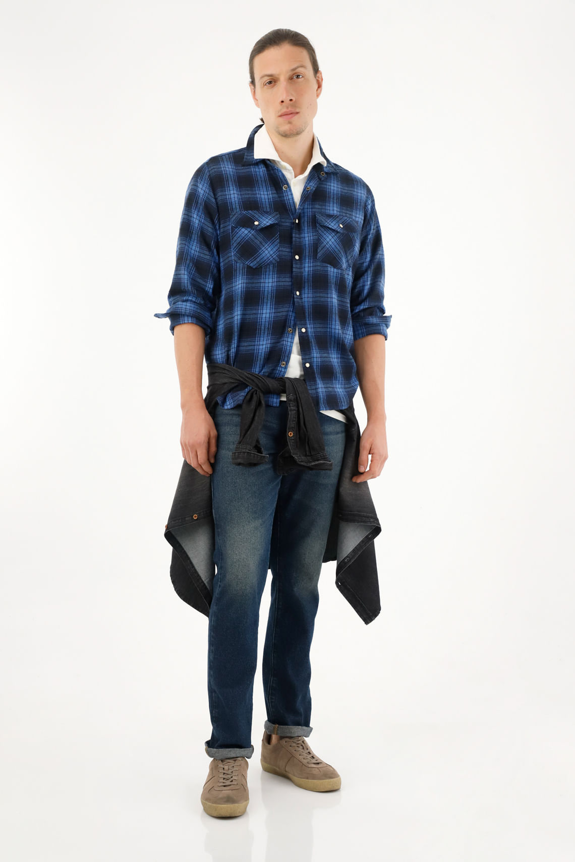 Camisa leñadora a cuadros azul para hombre