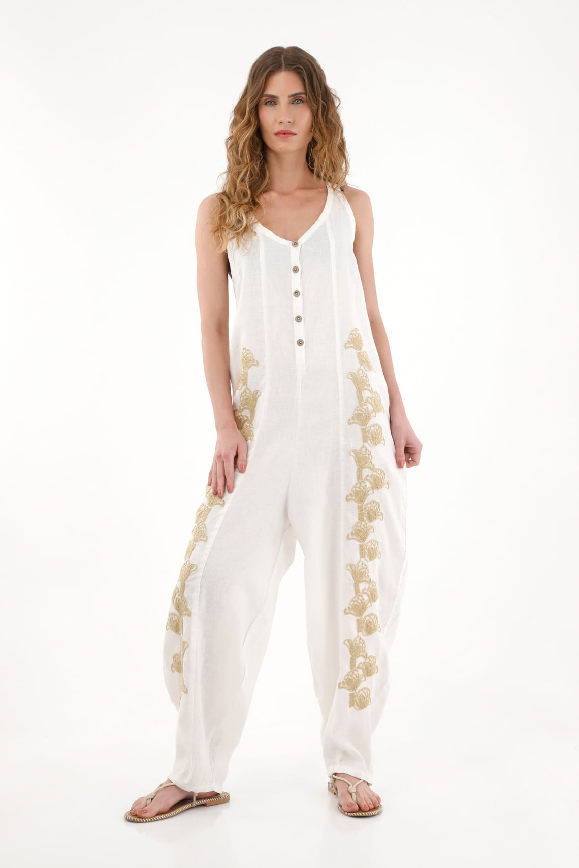 Overall en lino 100% amplio para mujer