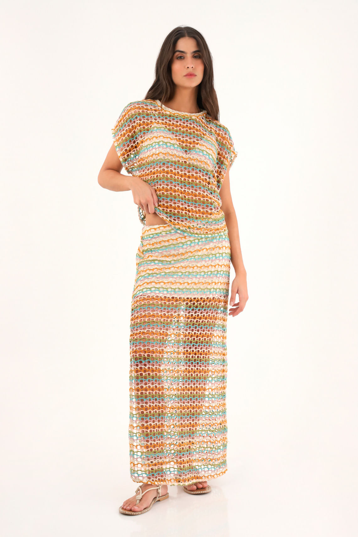 Camiseta con diseño en malla multicolor para mujer