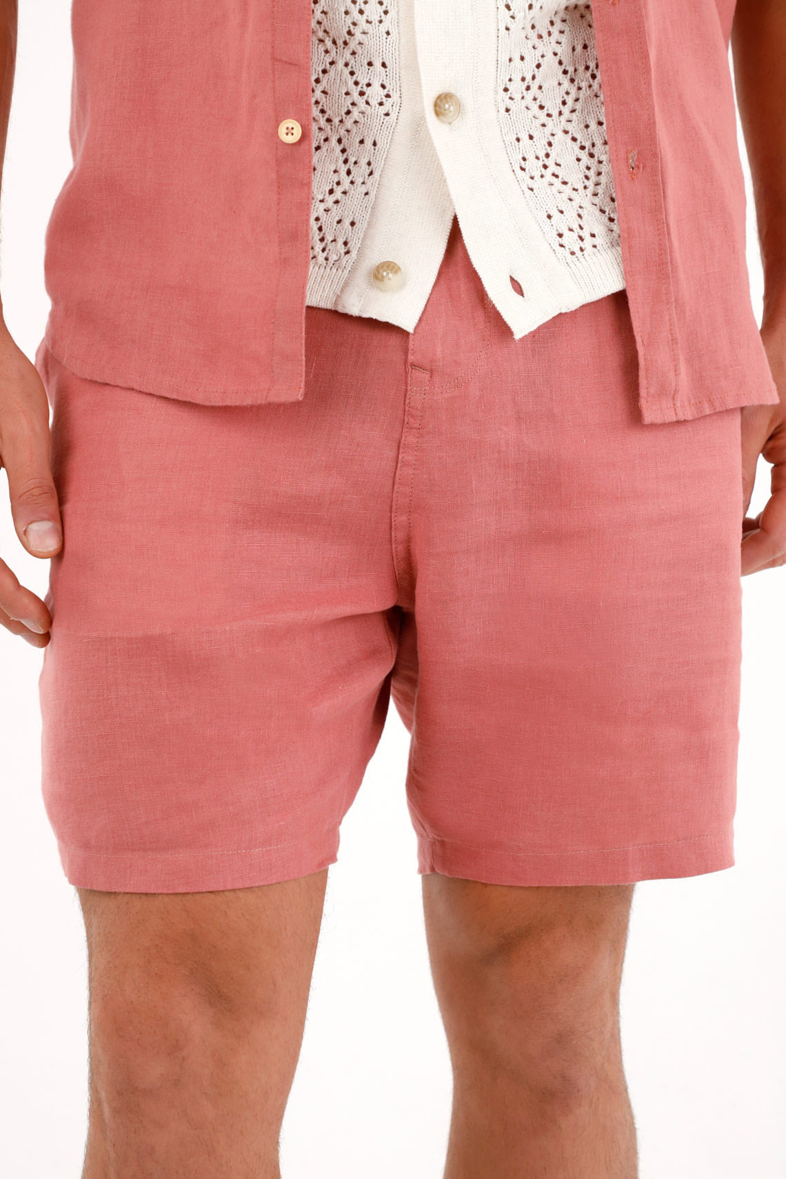 Bermuda Chino en 100% lino naranja para hombre