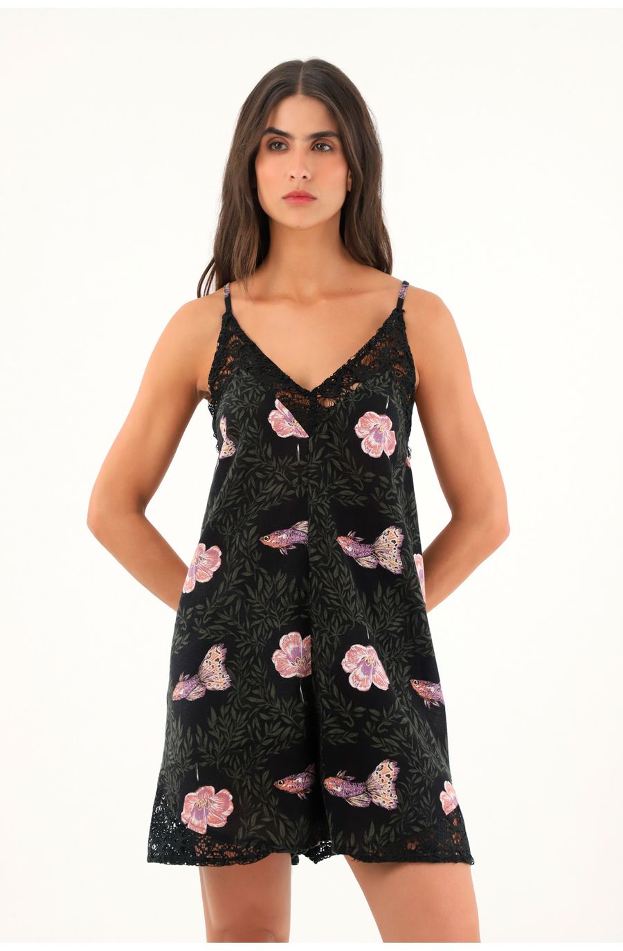 Enterizo corto con estampado de peces para mujer