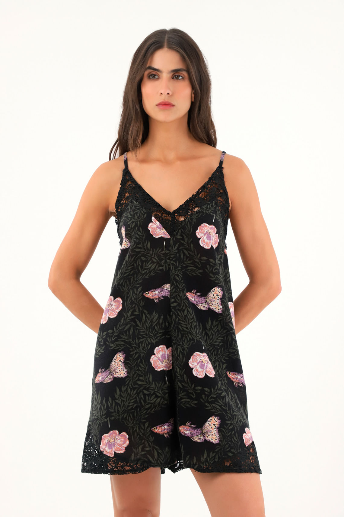 Enterizo corto con estampado de peces para mujer