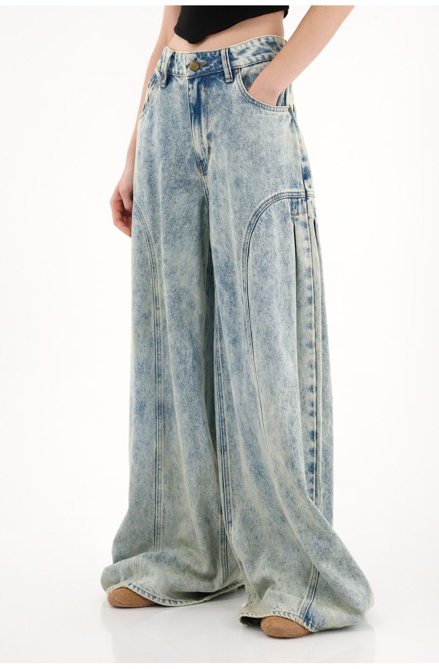 Jean Wide Leg tiro alto azul claro para mujer