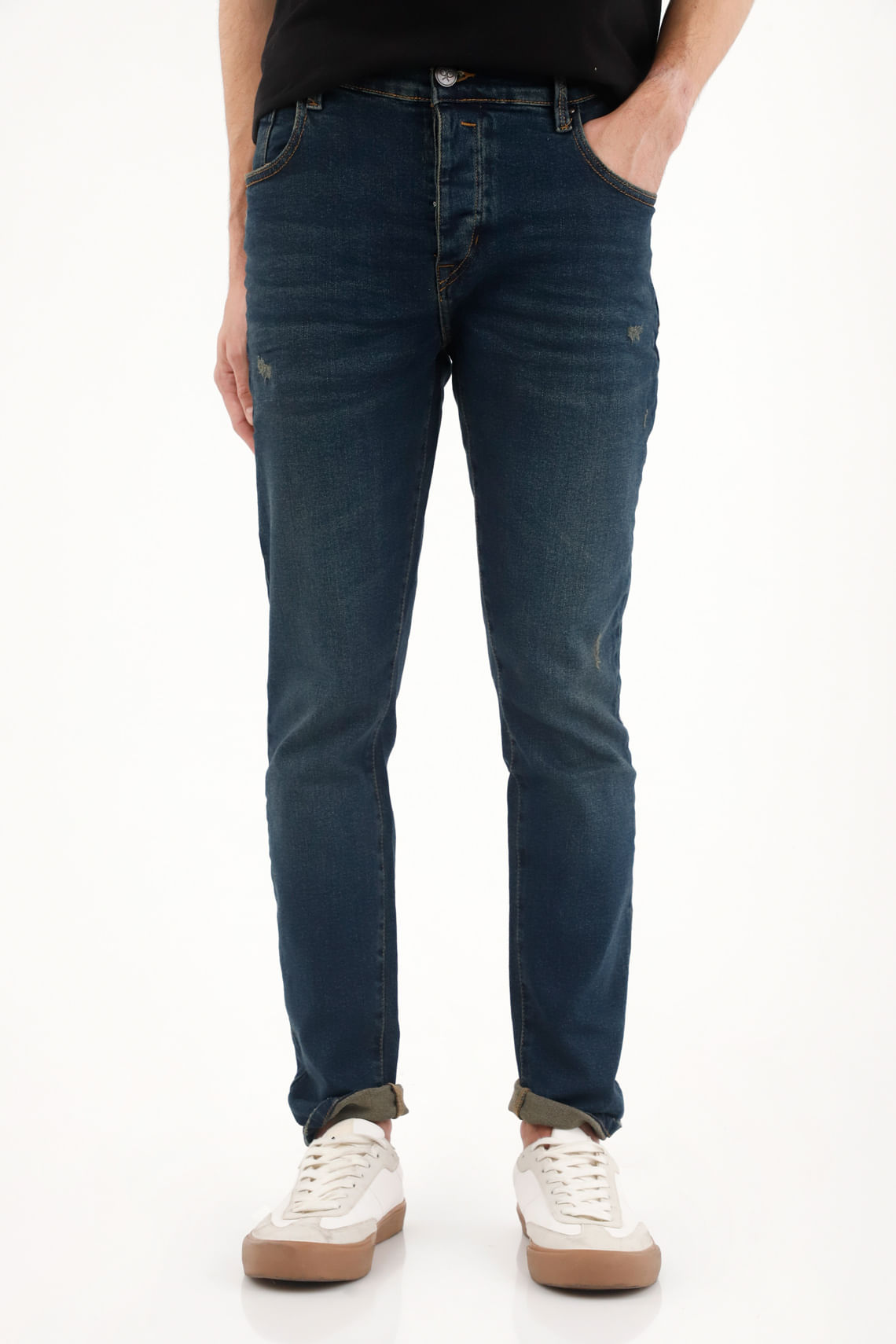 Jean Skinny tiro medio con destroyed para hombre