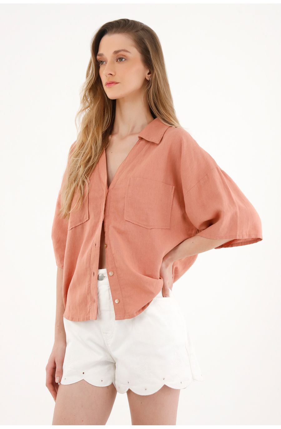 Camisa oversize manga corta naranja para mujer
