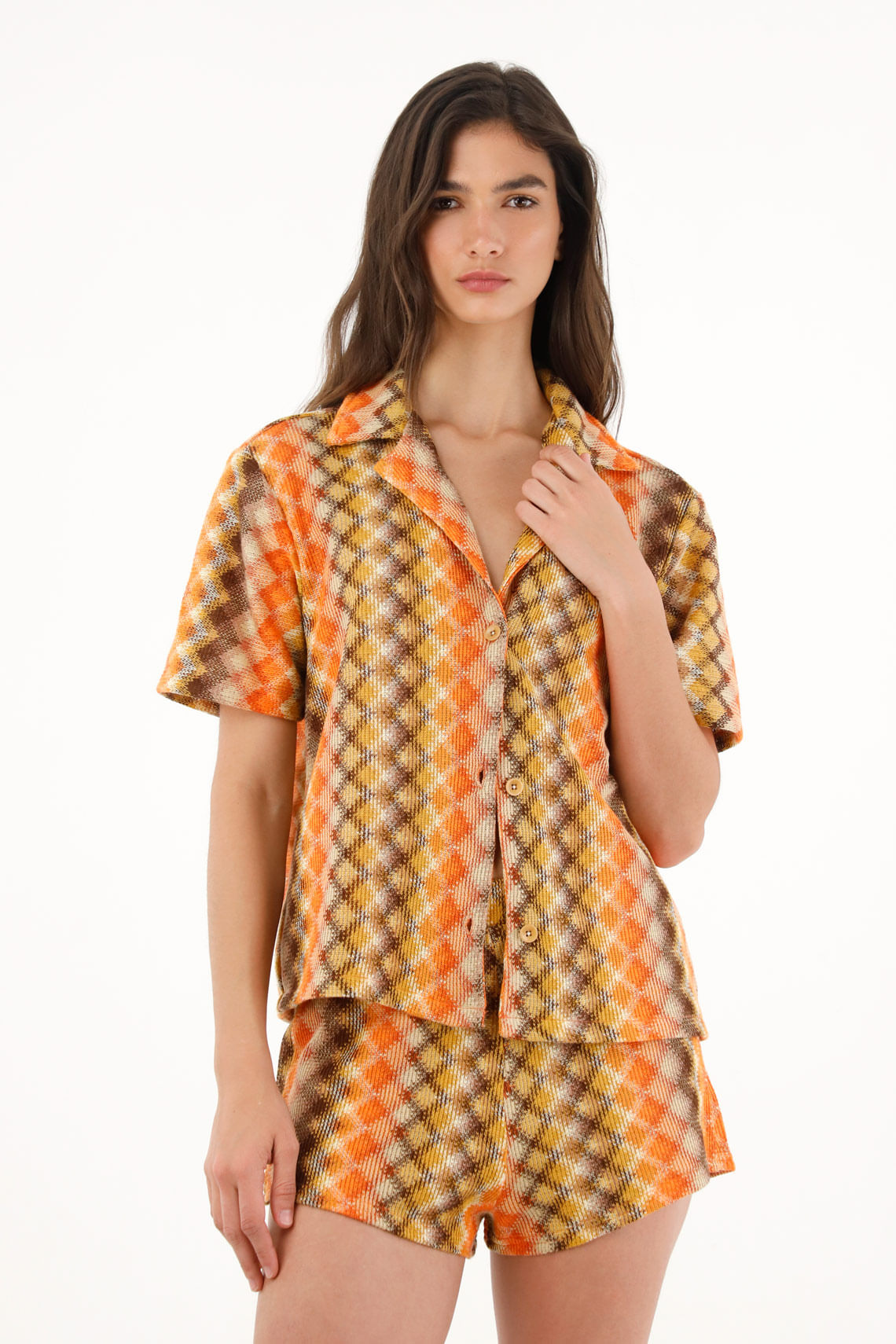 Camisa tipo bowling manga corta para mujer
