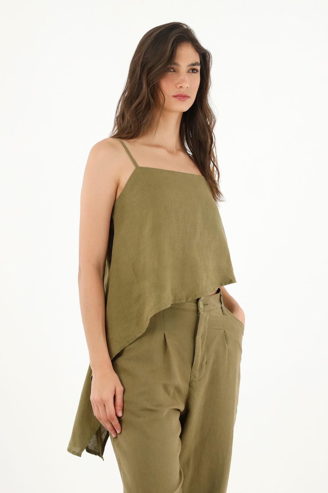 Camisa verde en 100% lino para mujer