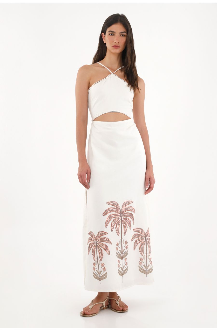 Vestido largo con abertura y estampado en falda para mujer