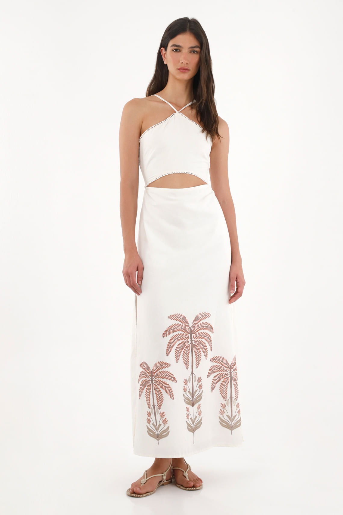Vestido largo con abertura y estampado en falda para mujer