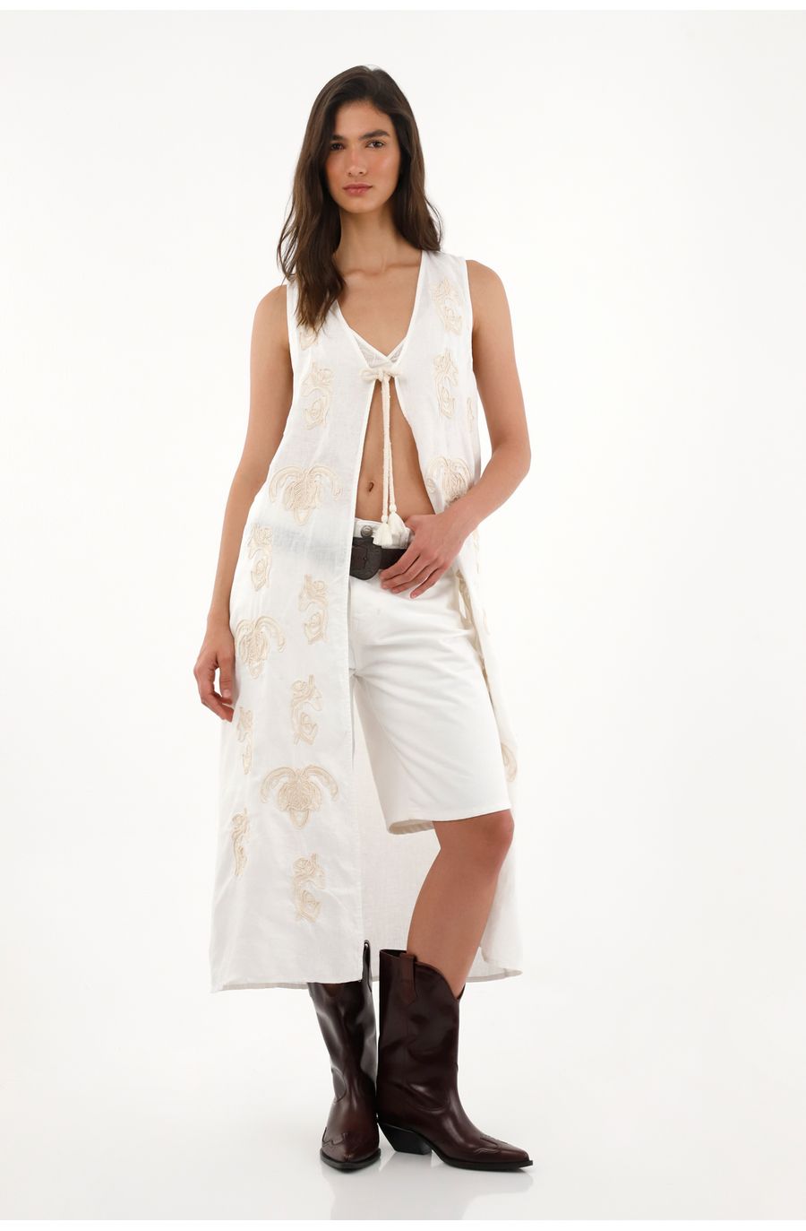 Bermuda larga en denim crudo para mujer