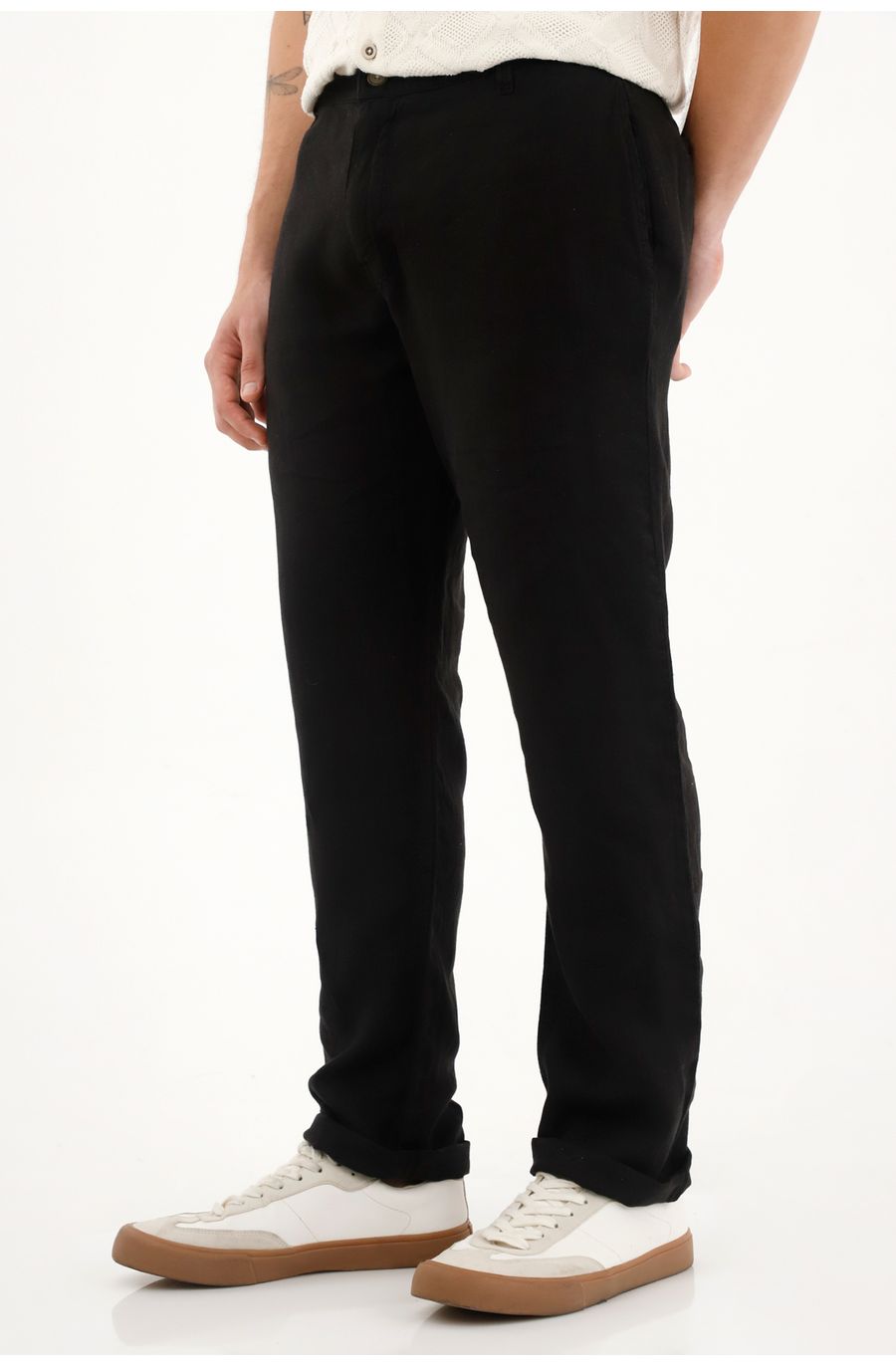 Pantalón chino en 100% lino negro para hombre