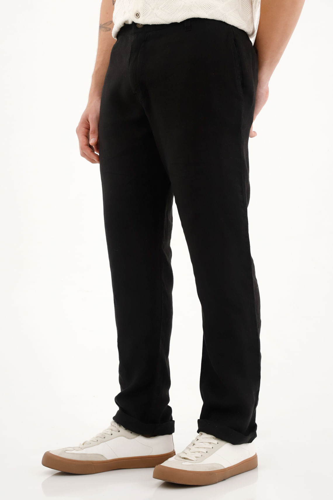 Pantalón chino en 100% lino negro para hombre