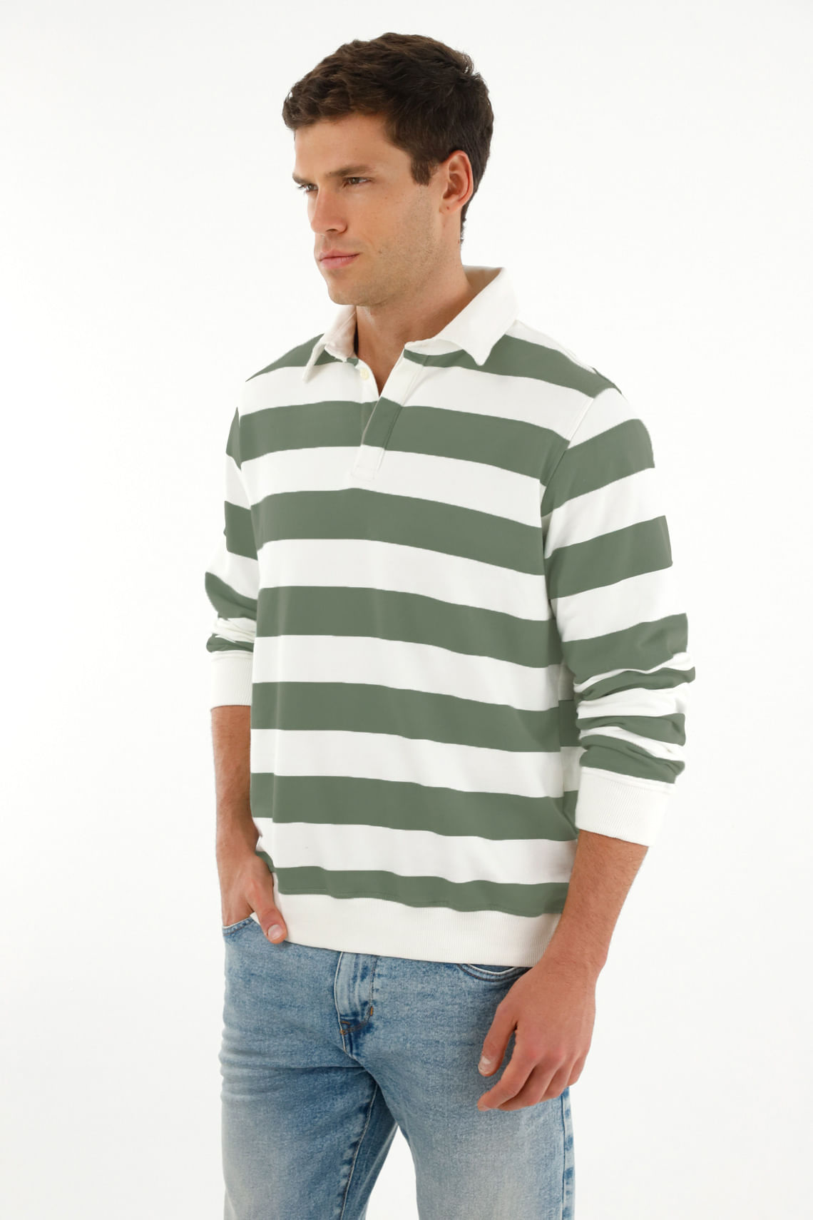 Buzo polo con estampado de rayas verdes para hombre