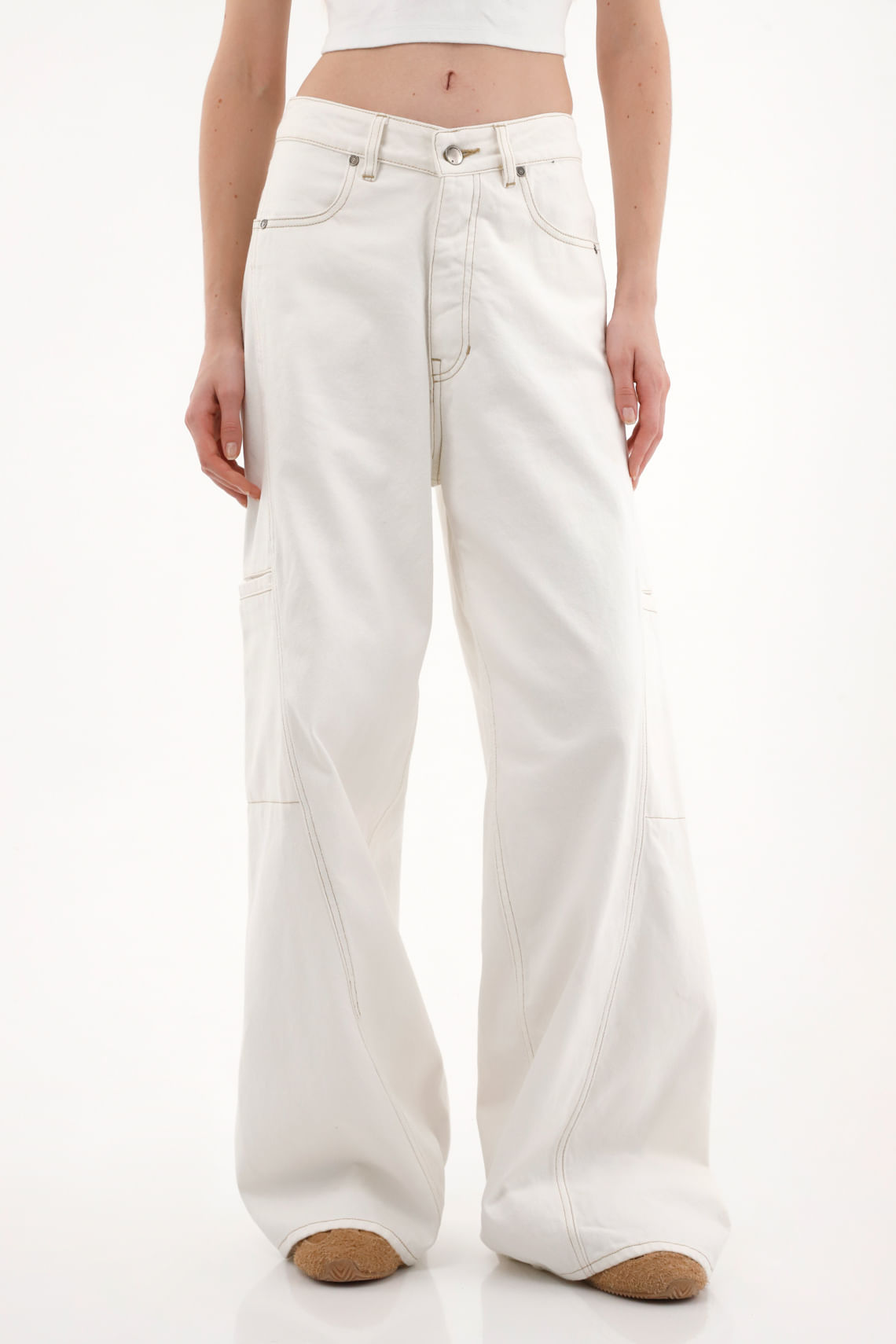 Jean Wide Leg tiro alto crudo para mujer