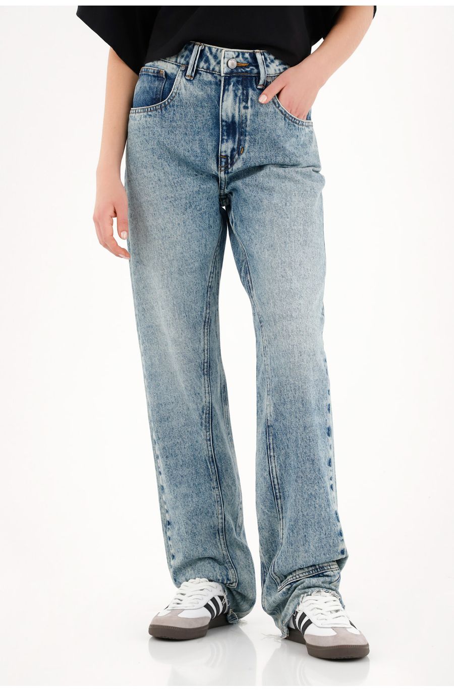 Jean Recto tiro alto azul para mujer