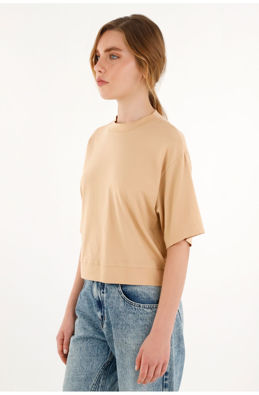 Camiseta oversize café manga corta para mujer