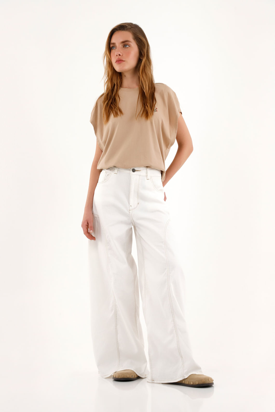 Pantalón Wide Leg crudo para mujer