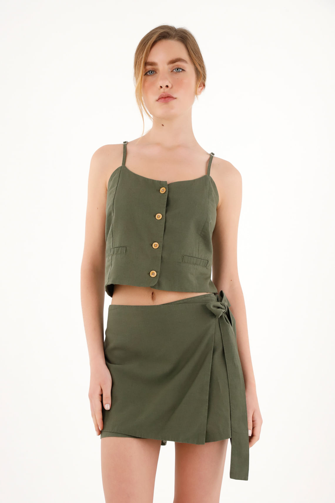 Camisa verde de tiras para mujer