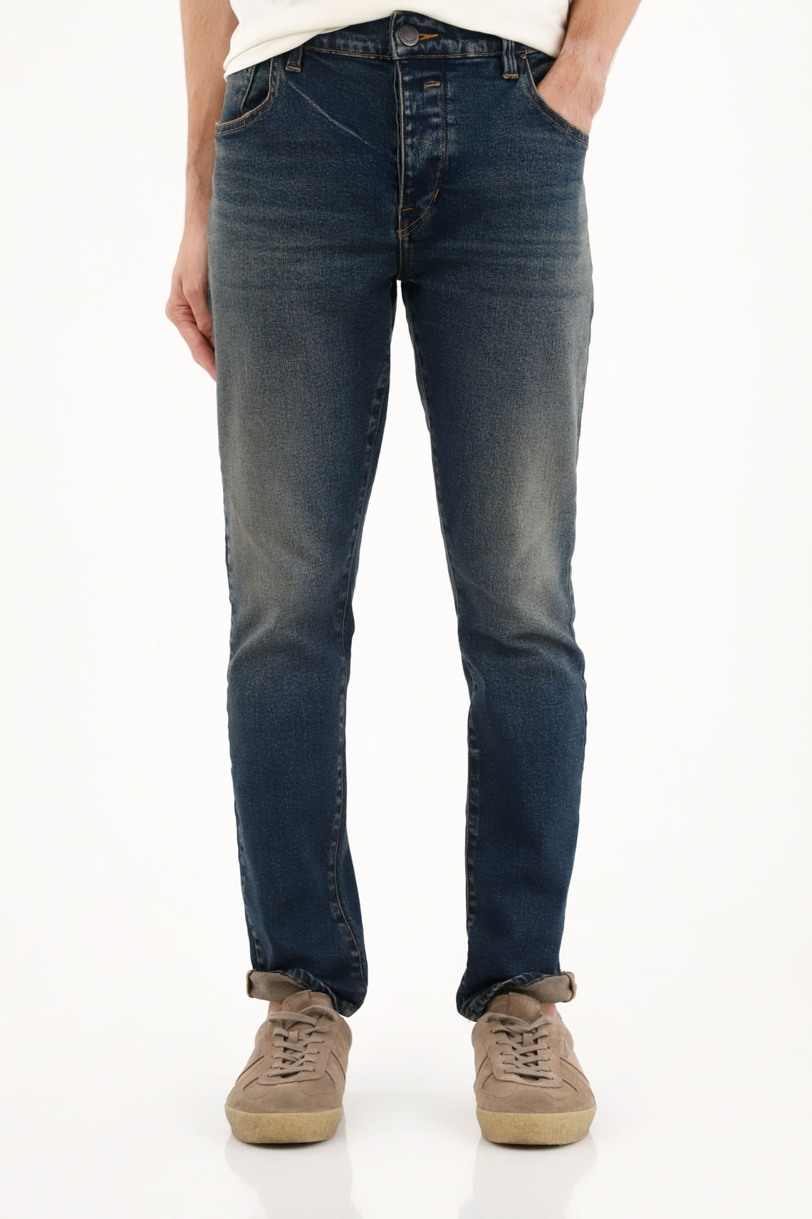 Jean Skinny azul oscuro tiro medio para hombre