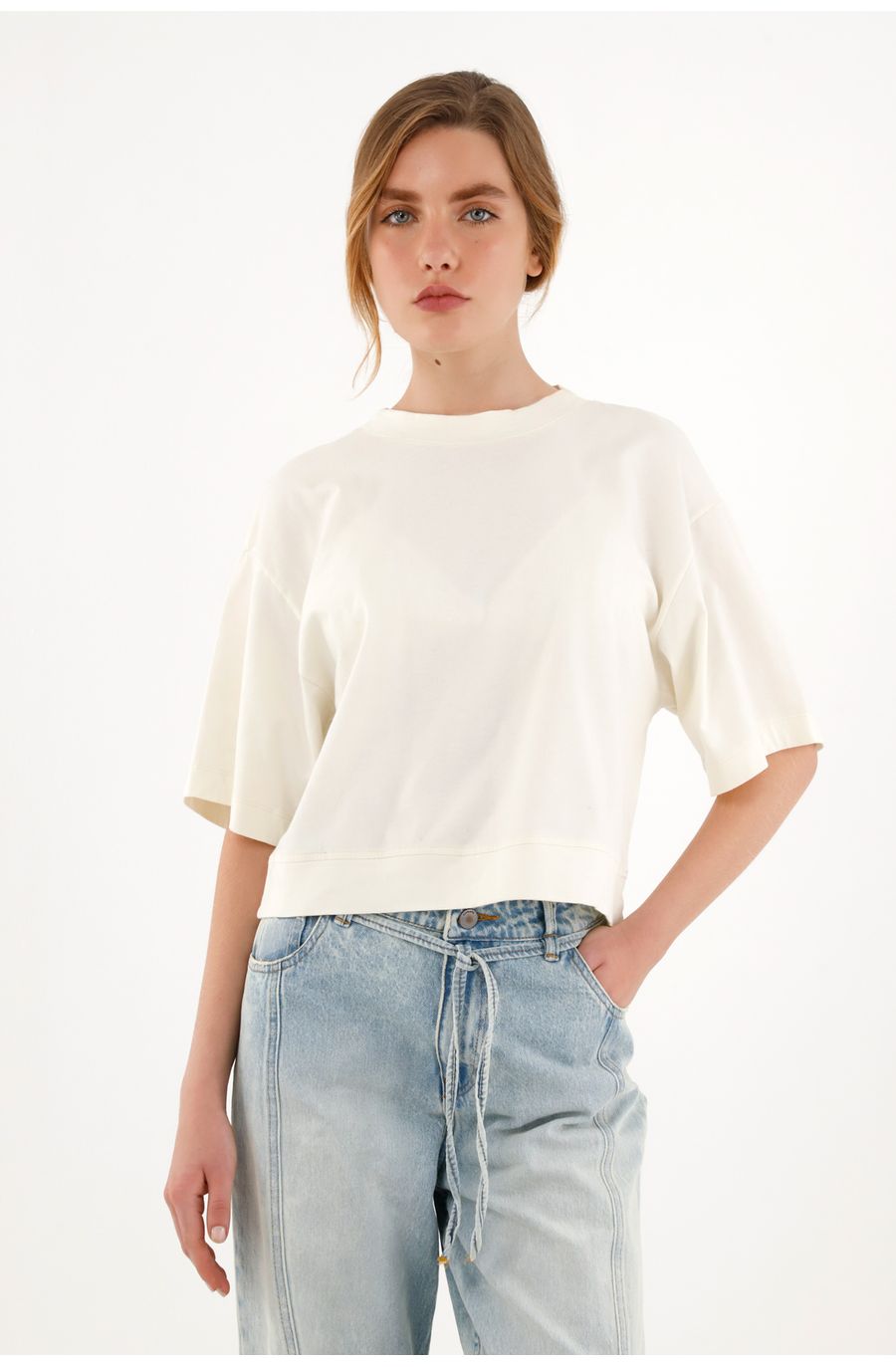 Camiseta oversize crudo manga corta para mujer