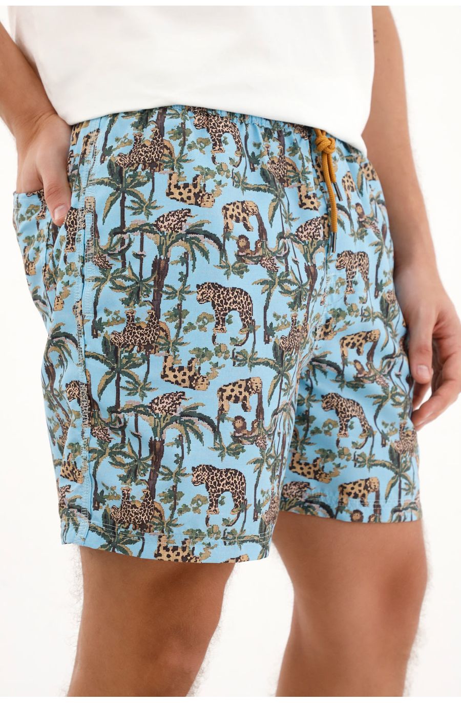 Pantaloneta de baño con estampado selva para hombre