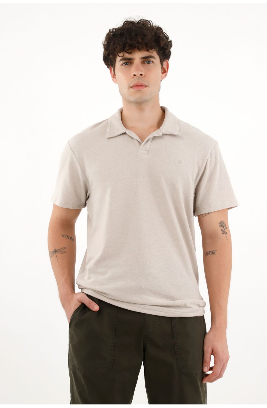 Polo gris en tela jersey con raqueta bordada para hombre