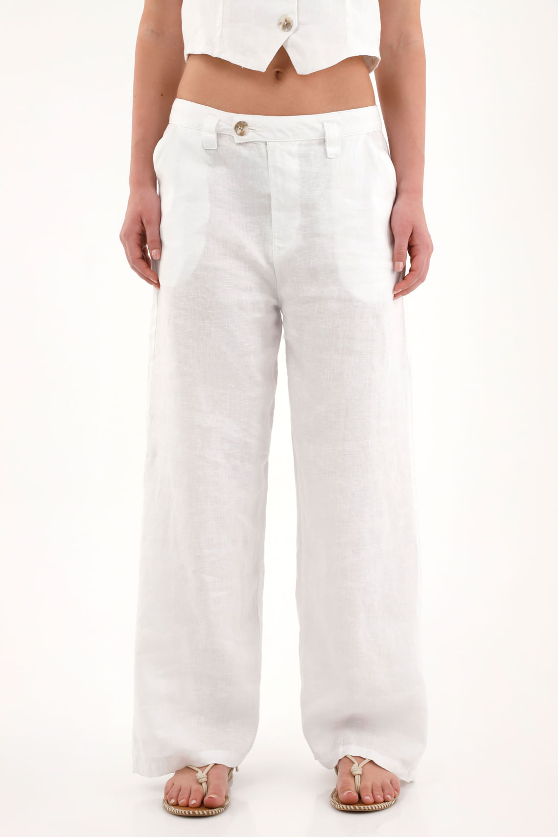 Pantalón Wide Leg blanco en 100% lino para mujer