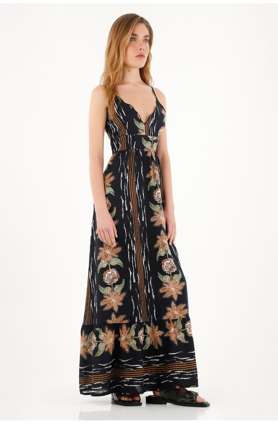 Vestido largo estampado con escote cruzado para mujer