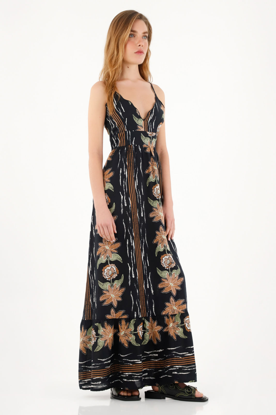 Vestido largo estampado con escote cruzado para mujer