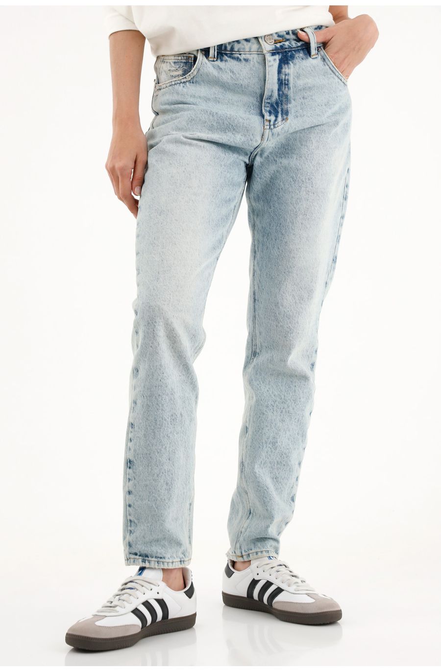 Jean mom fit azul para mujer