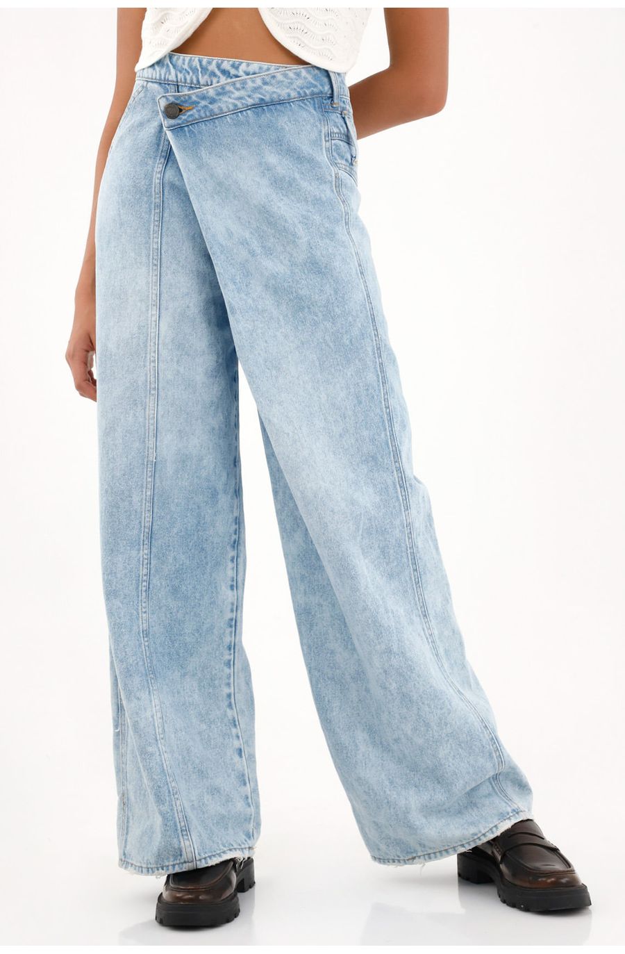 Jean Wide Leg asimétrico de tiro bajo para mujer