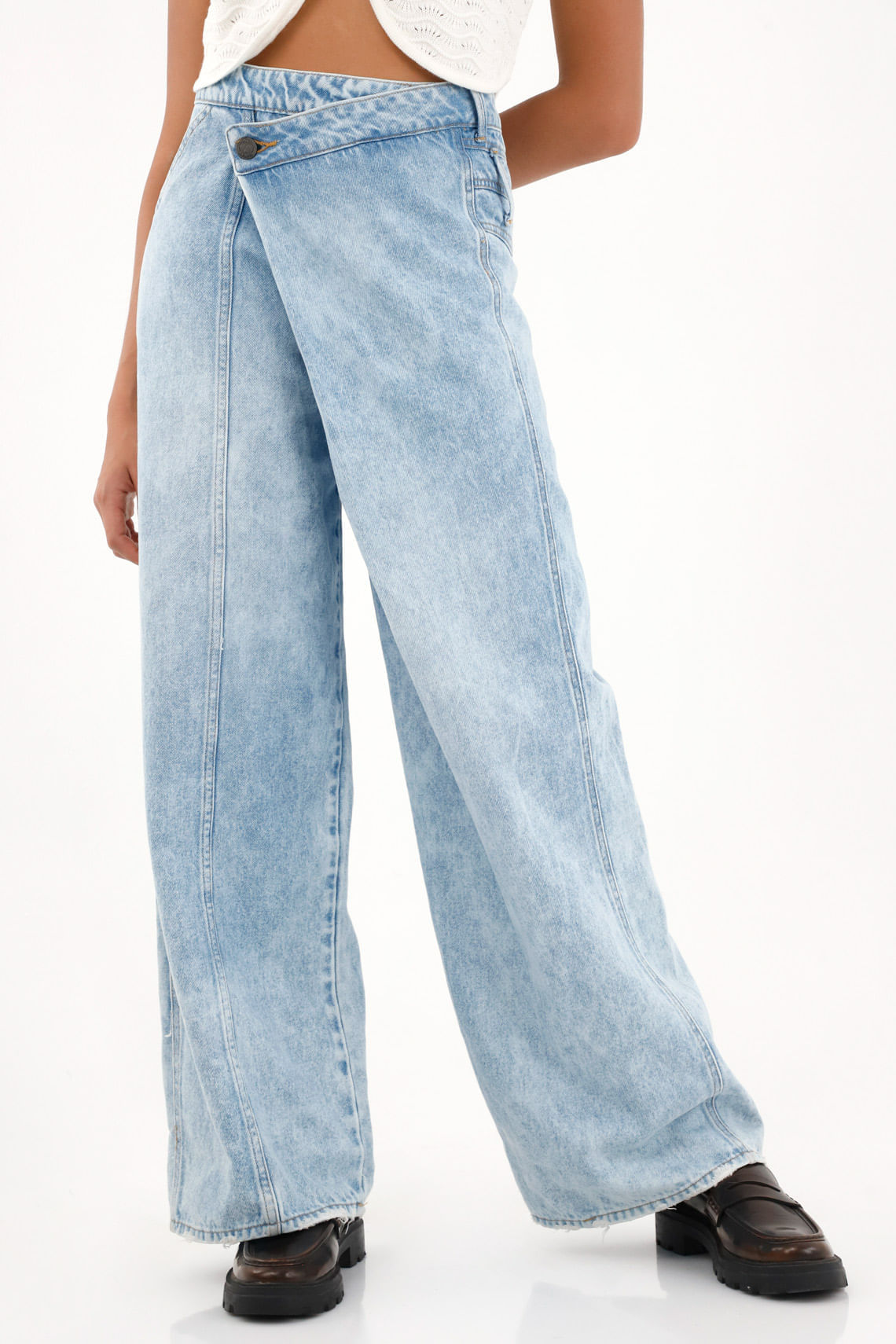 Jean Wide Leg asimétrico de tiro bajo para mujer