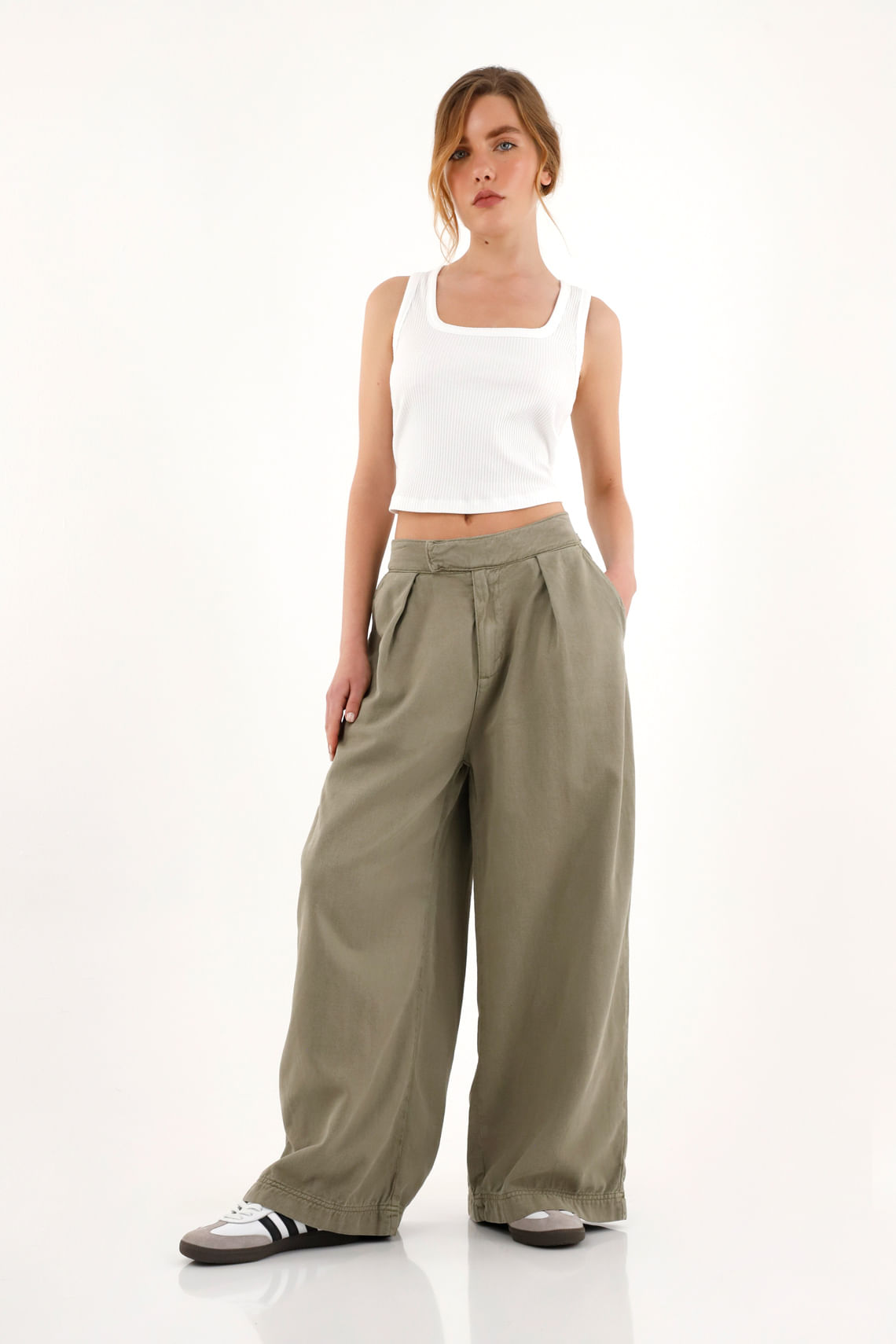 pantalón wide leg verde para mujer