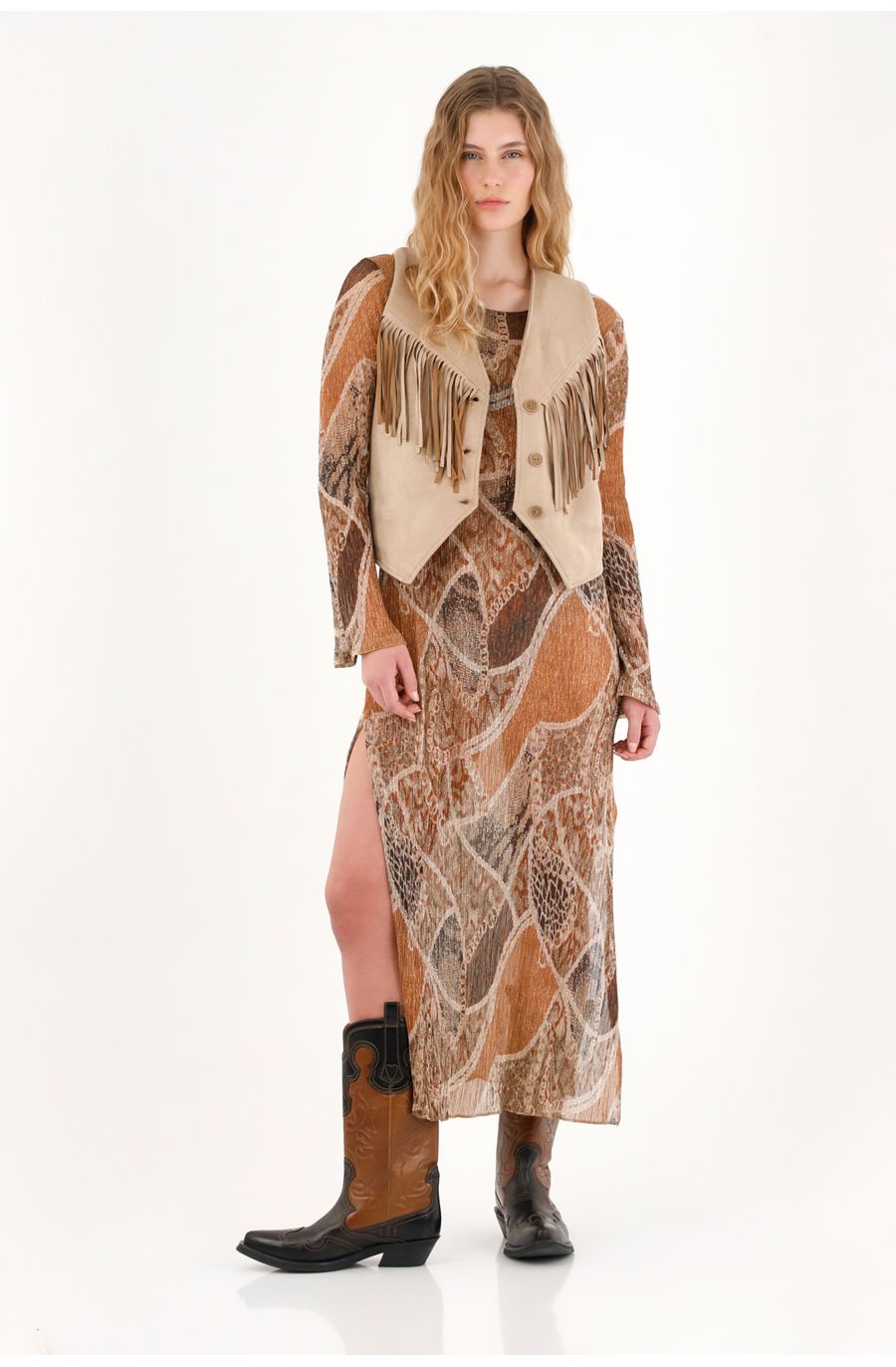 Vestido manga larga tejido para mujer