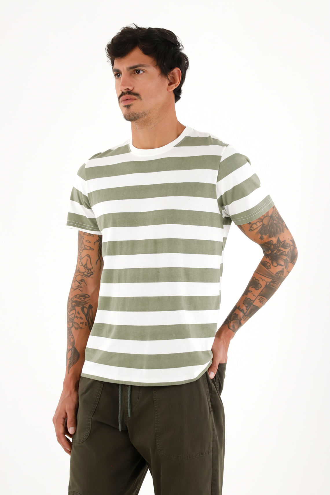 Camiseta con estampado de rayas verdes para hombre