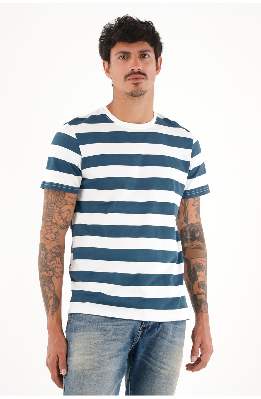 Camiseta con estampado de rayas azules para hombre