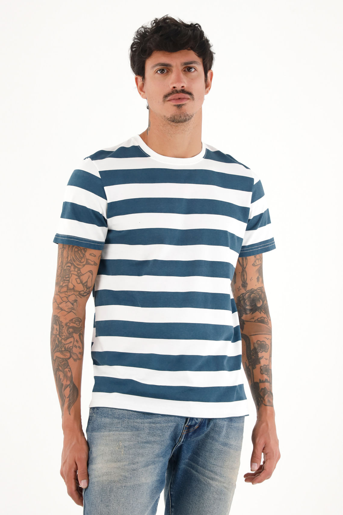 Camiseta con estampado de rayas azules para hombre