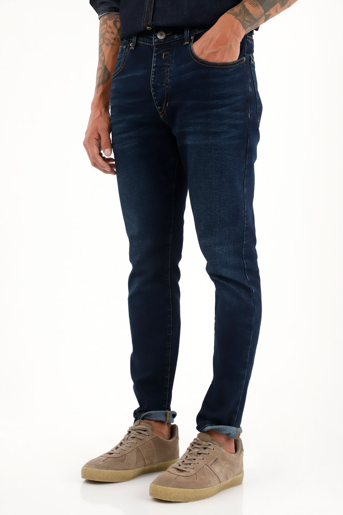 Jean Super Skinny azul oscuro tiro medio para hombre