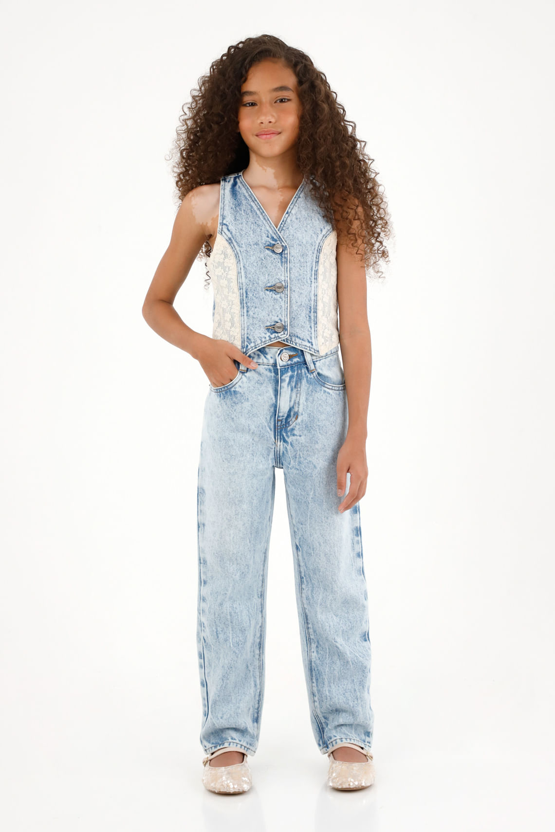 Jean Recto de tiro alto para niña