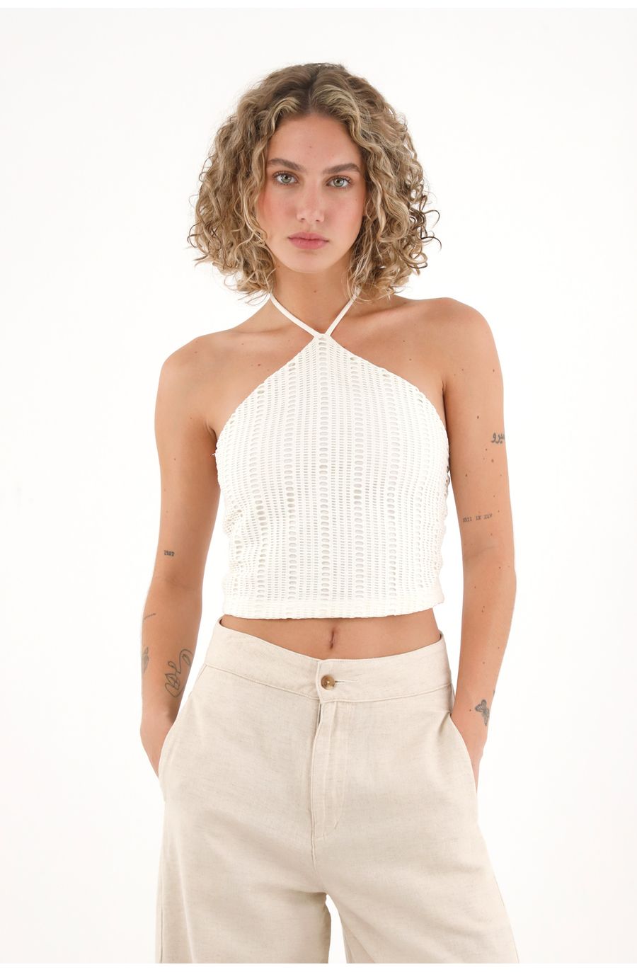 Crop top crudo cuello halter para mujer