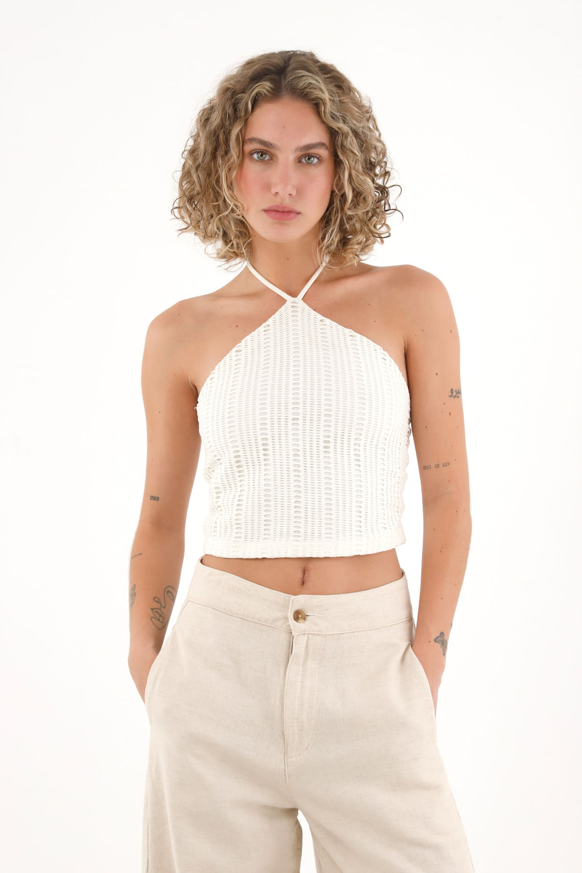 Crop top crudo cuello halter para mujer