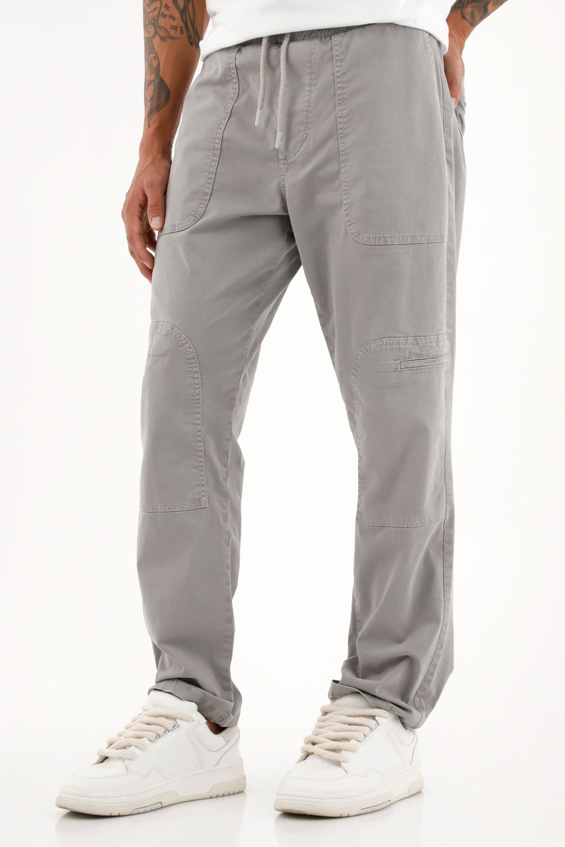 Pantalón Recto gris con pretina elástica para hombre
