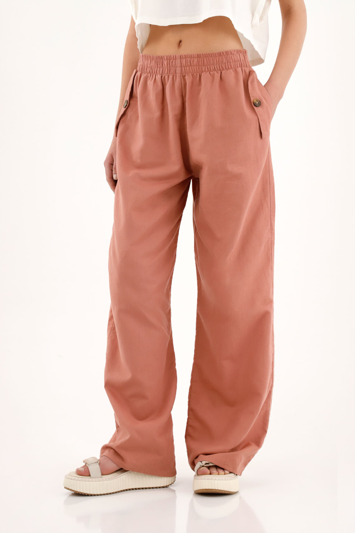 Pantalón Recto de pretina elástica naranja para mujer