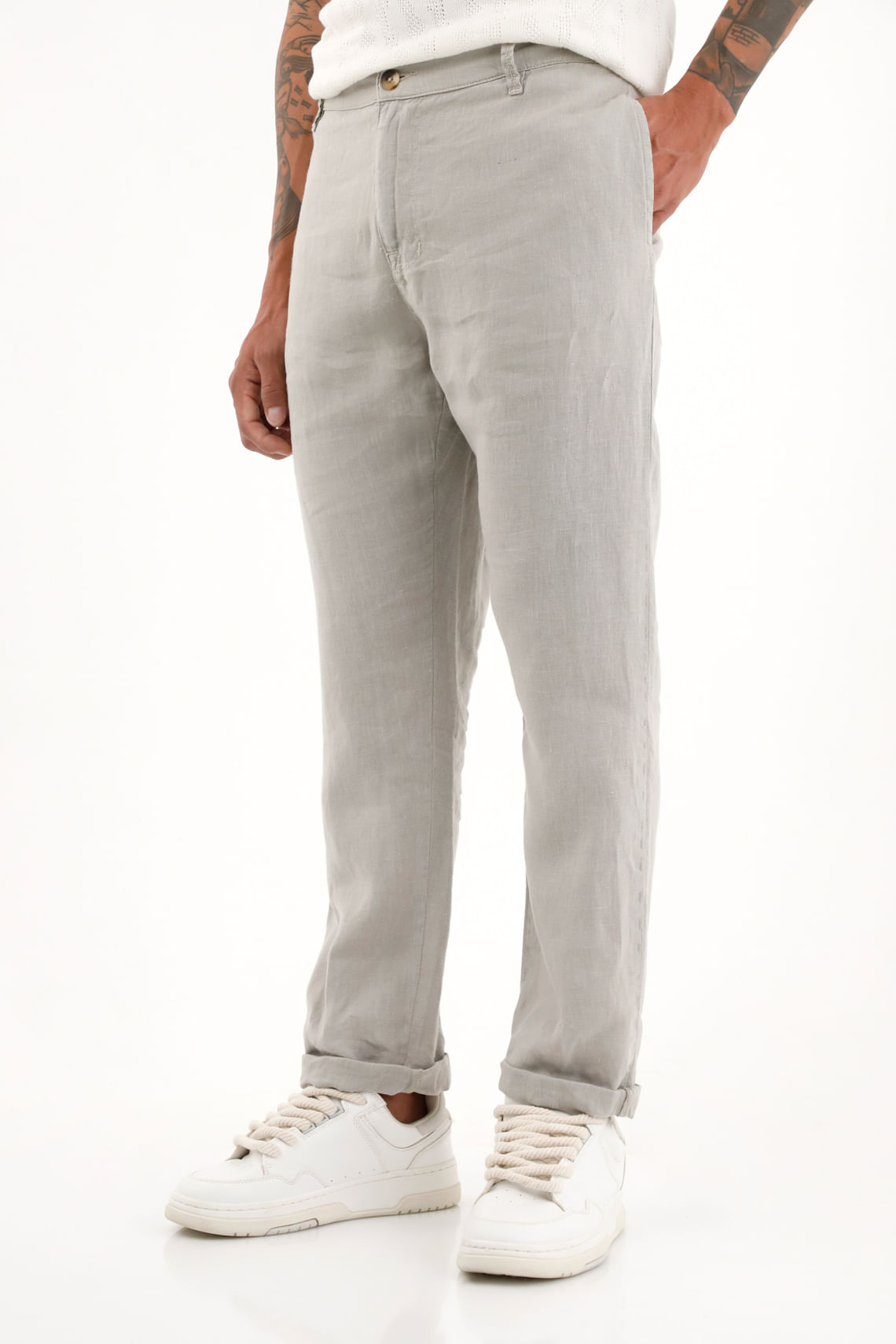 Pantalón chino en 100% lino gris para hombre