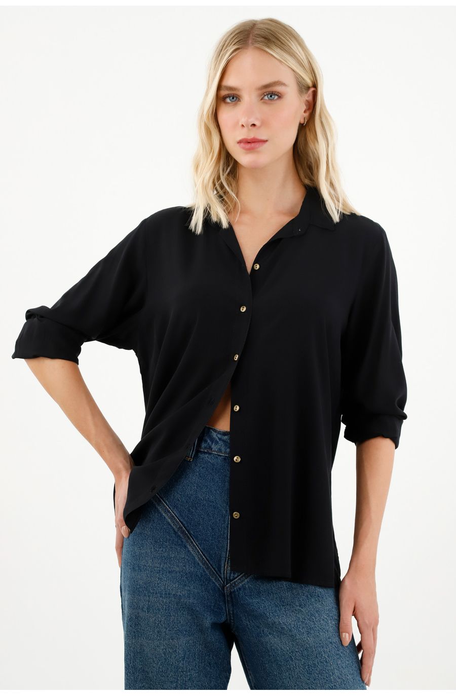 Camisa manga larga negra para mujer