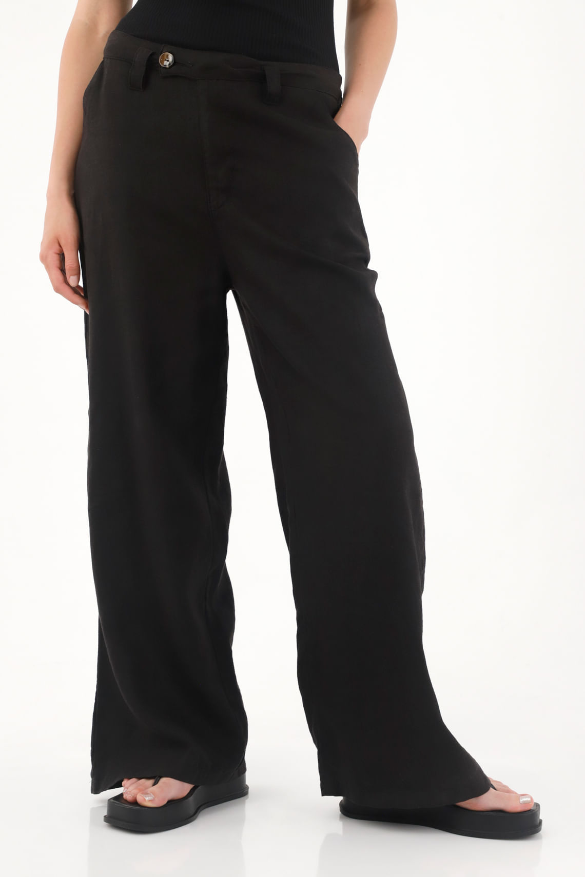 Pantalón Wide Leg negro en 100% lino para mujer