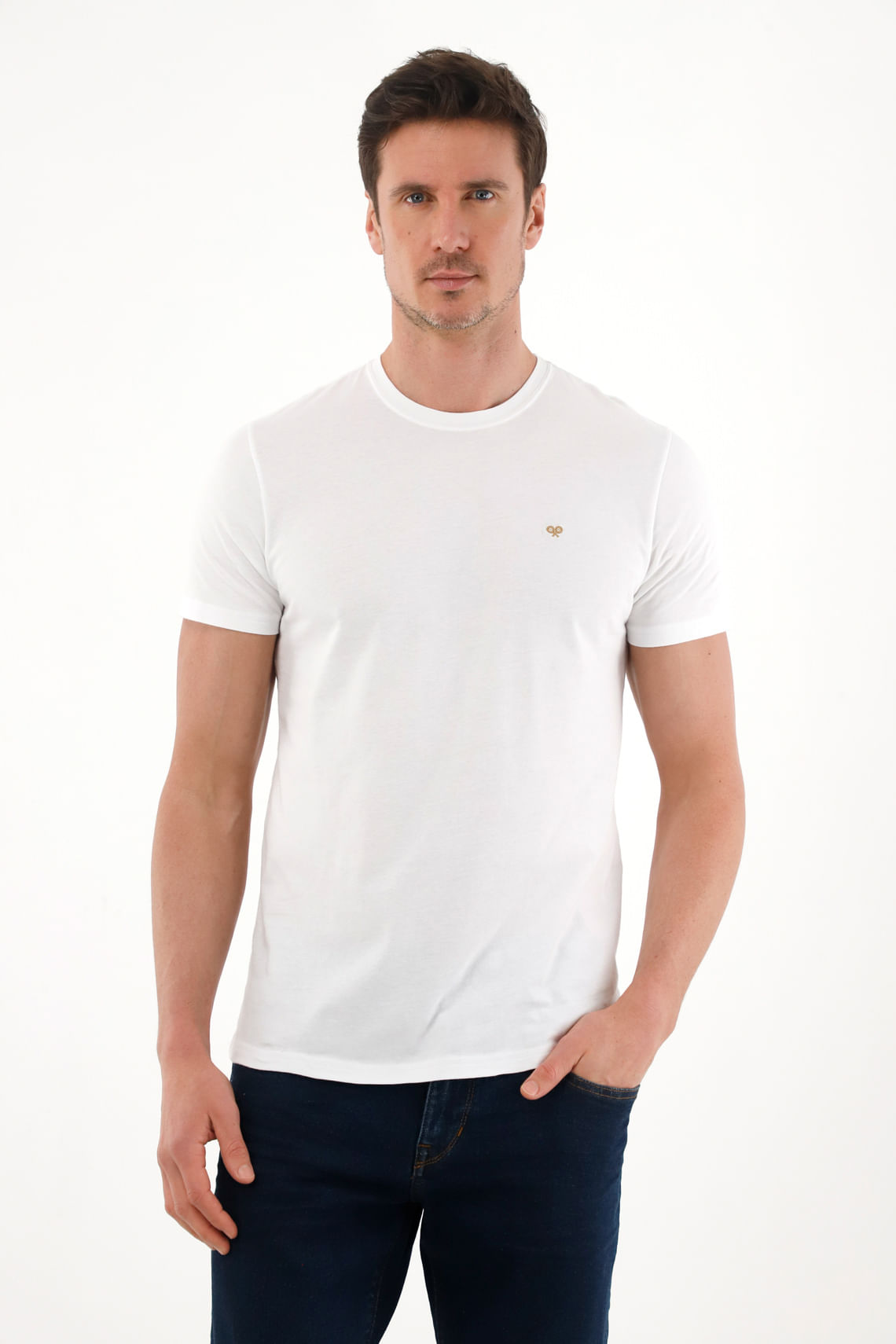 Camiseta con cuello redondo estampada blanca para hombre
