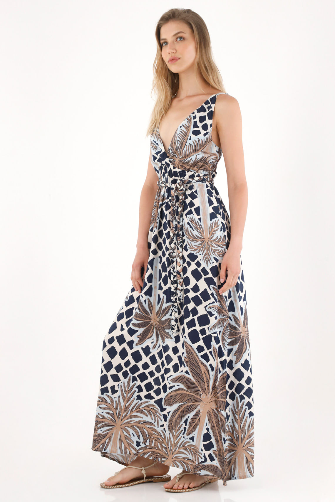 Vestido largo con estampado de palmeras para mujer