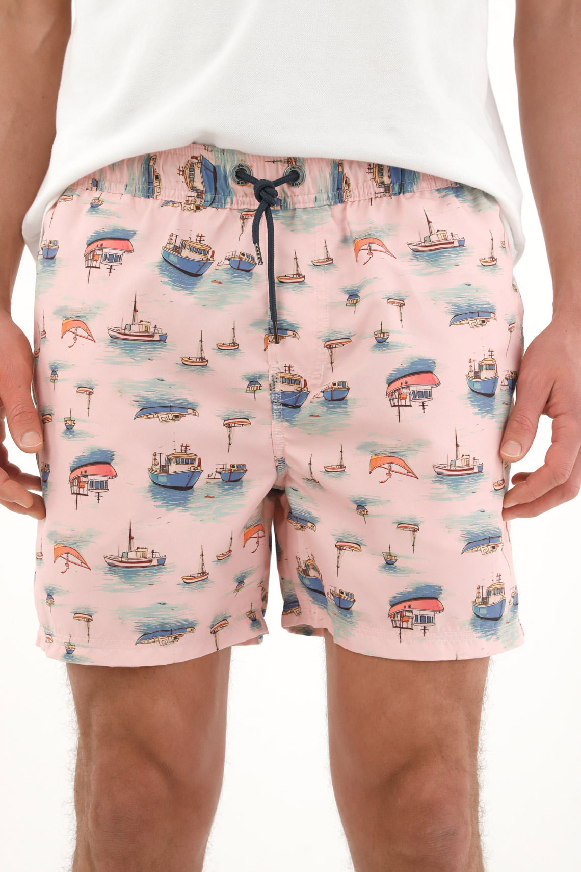Pantaloneta de baño con estampado de barcos y veleros para hombre